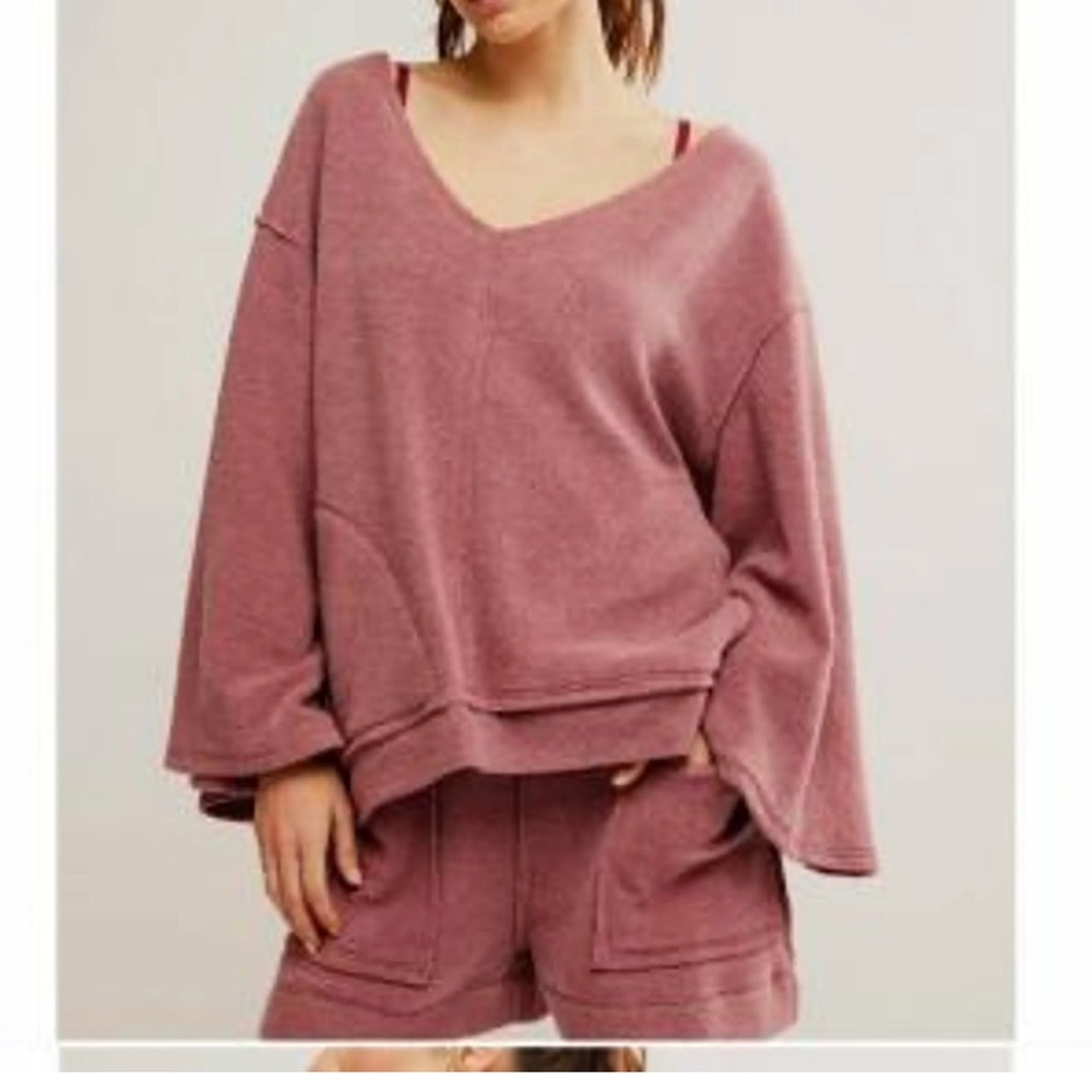 Free People Mauve Fleece Crew Neck Sweater